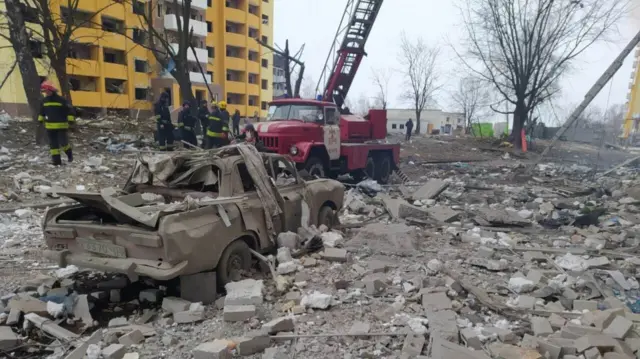 A view of damage after Russian attacks hit civil settlements in Chernihiv, Ukraine