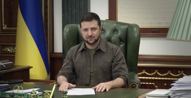 Zelensky at his desk