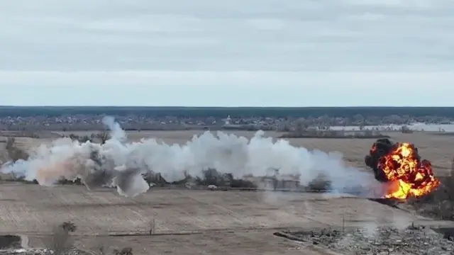 Ukrainian Ministry of Defence image of a Russian helicopter being shot down by its forces early in March