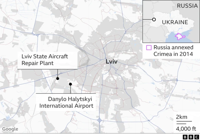 Location of the aircraft maintenance plant hit with Russian missiles on Friday