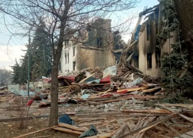 Remains of the Mariupol drama theatre which was hit in an air strike