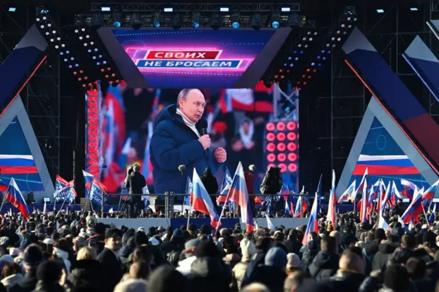 Vladimir Putin addressing the rally in Moscow