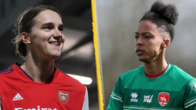 Arsenal striker Vivianne Miedema and Coventry United defender Elisha N'Dow.