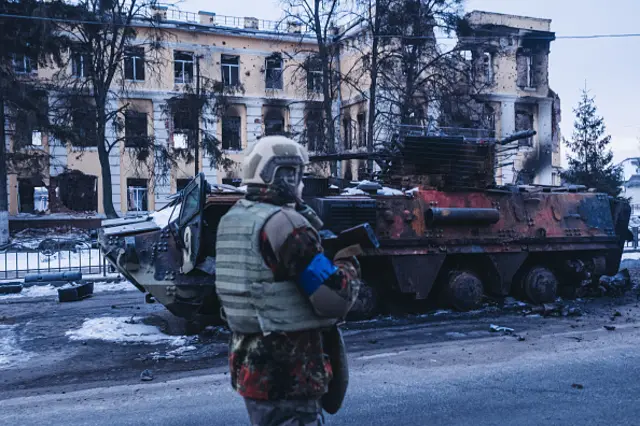 A destroyed Russian tank