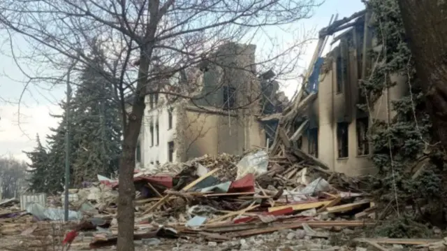 A view of destroyed theatre hall, which was used as a shelter by civilians, after Russian bombardment in Mariupol, Ukraine, 18 March 2022