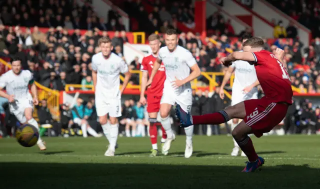 Lewis Ferguson scores a penalty for Aberdeen against Hibernian