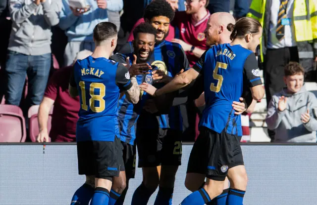 Hearts' Beni Baningime (centre) celebrates scoring to make it 1-0