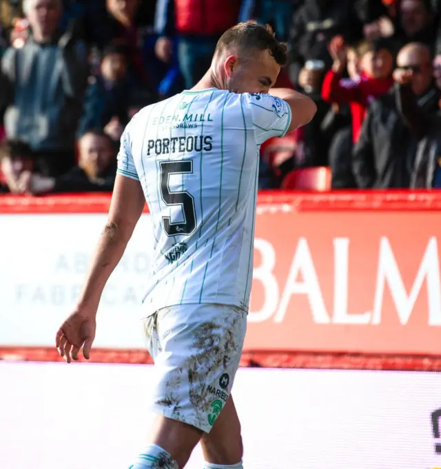 Hibs defender Ryan Porteous heads for an early bath