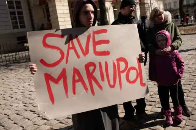 Ukrainians in Lviv demonstrate in support of the people of Mariupol