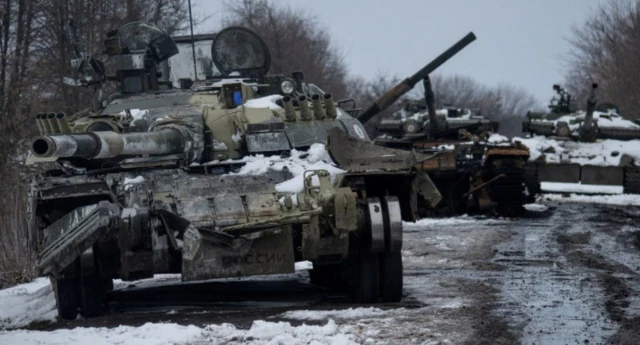 Abandoned Russian tanks