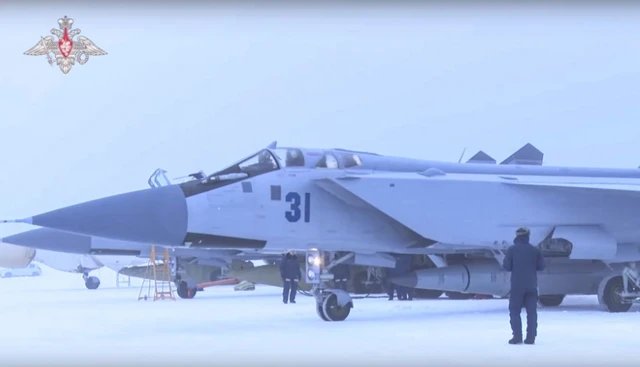 A Kinzhal missile fitted to Russian MiG-31K fighter jet