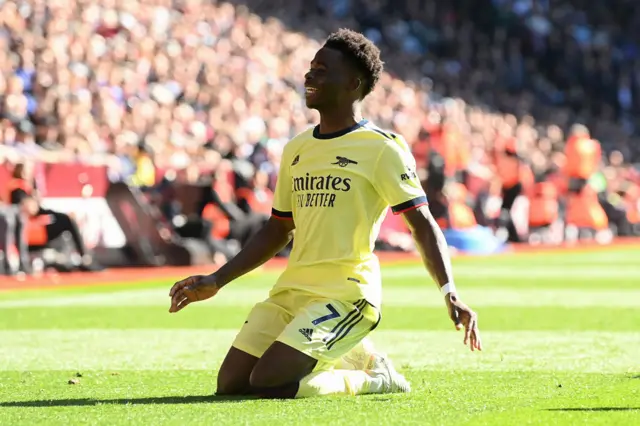 Bukayo Saka, celebration, Arsenal, Aston Villa