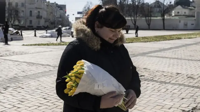 Woman in tulip display