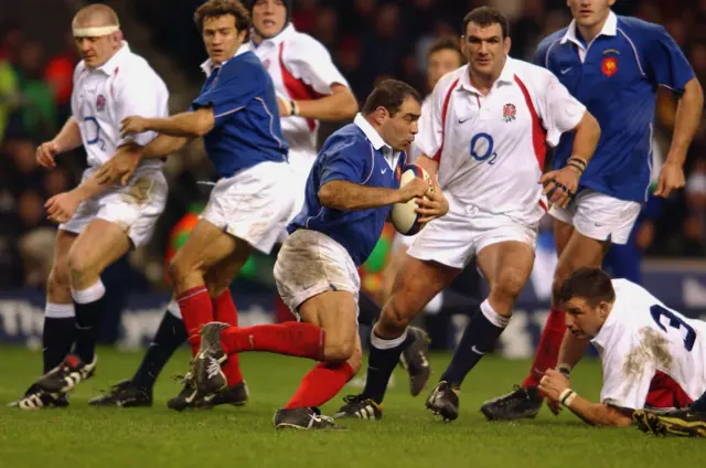 Raphael Ibanez charges at England's defence in the 2003 Six Nations