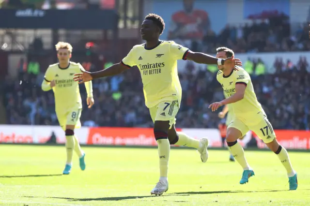 Arsenal's Bukayo Saka scores v Aston Villa