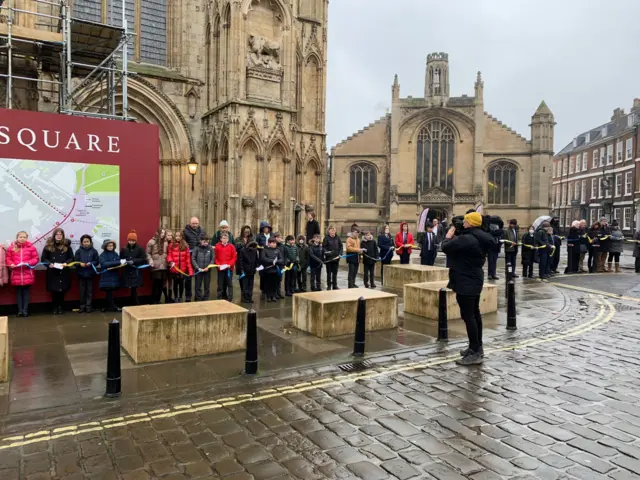 Children forming the "human chain" at York Minster