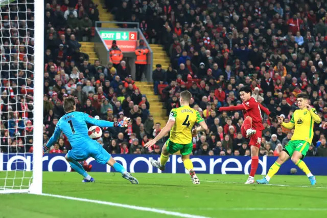 Takumi Minamino scores for Liverpool