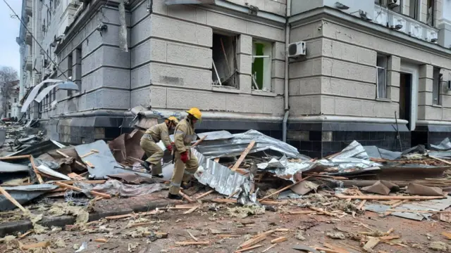 Destroyed building in Kharkiv