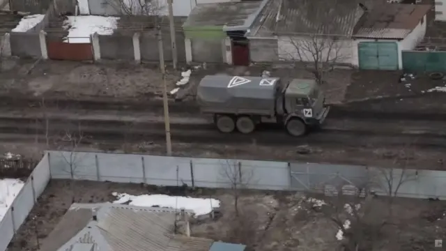 A Russian Armed Forces vehicle pictured during the invasion of Ukraine, at in unspecified location