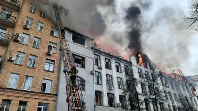 Burning building in Kharkiv