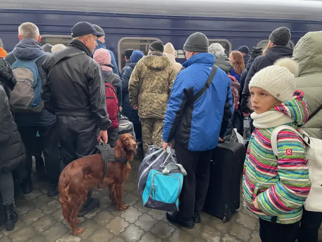 Family pets join women and children as they flee Dnipro