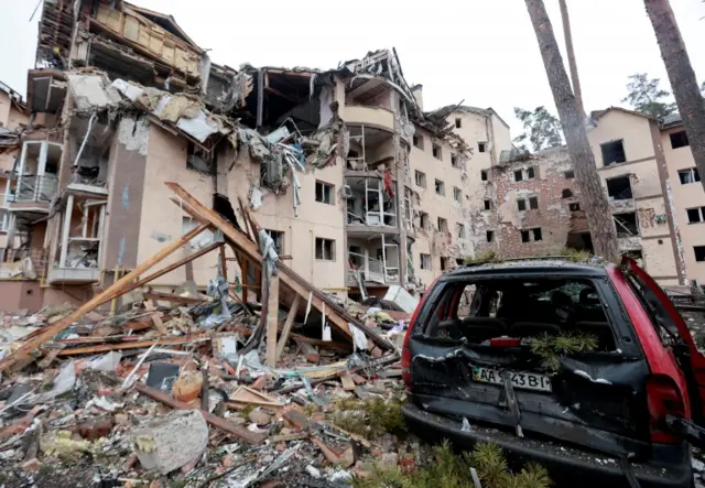 A destroyed building in Irpin