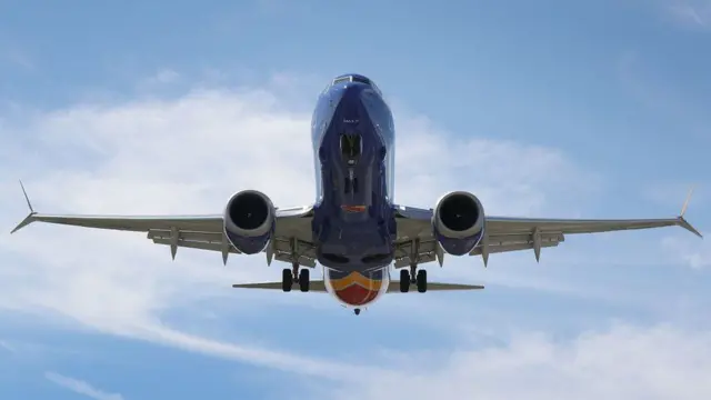 A Boeing 737 Max airplane takes off