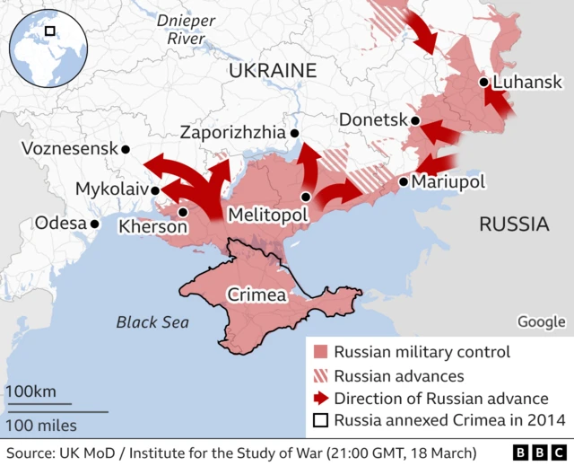 Map showing advances in southern Ukraine