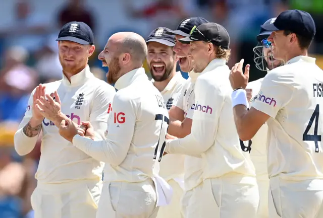 Jack Leach celebrates