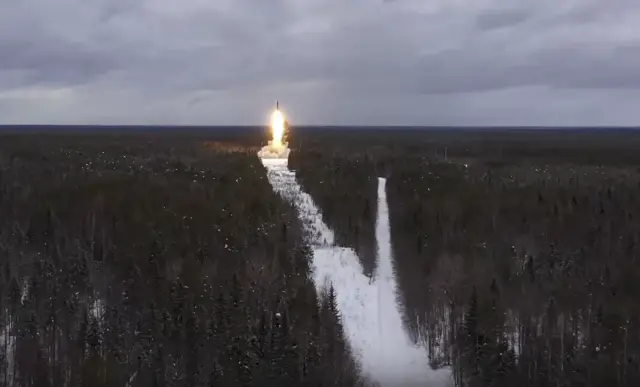 A hypersonic missile is launched during military drills in Russia