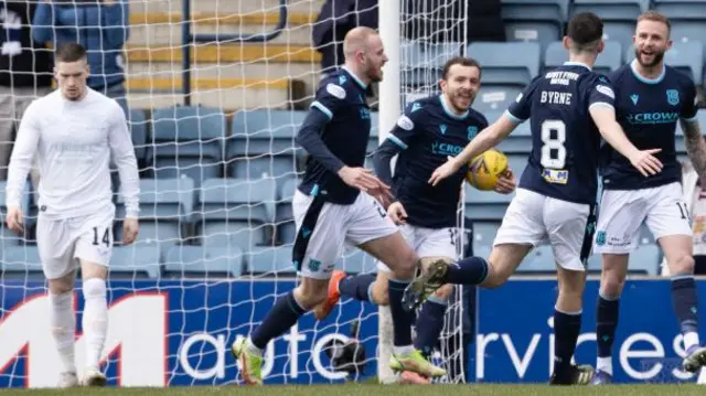 Dundee celebrate Christie Elliott's goal