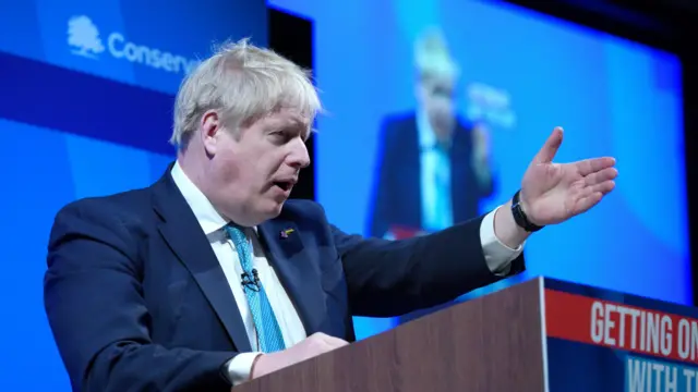 Prime Minister Boris Johnson speaking at the Conservative Party Spring Forum at Winter Gardens, Blackpool.