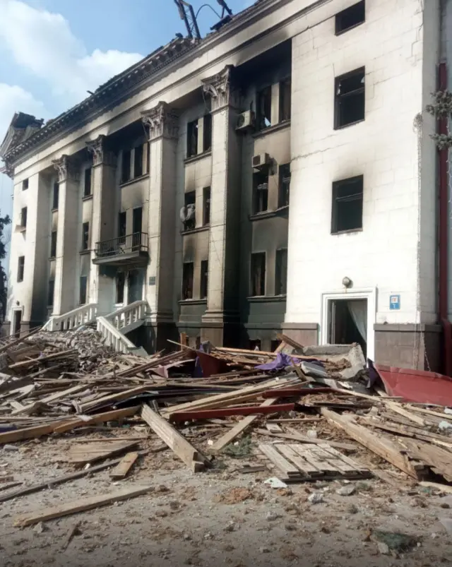 A view of destroyed theatre hall, which was used as a shelter by civilians, after Russian bombardment in Mariupol, 18 March 2022