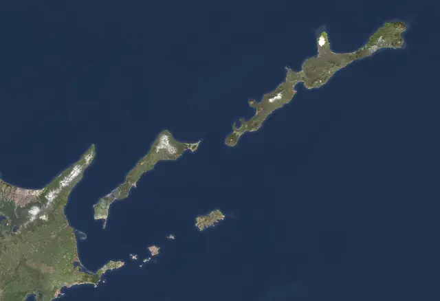 A satellite photo shows the disputed Kuril islands