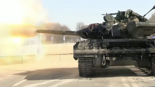 A tank fires amid Russia"s ongoing invasion of Ukraine