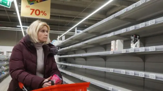 Empty shelves in a Moscow store, 16 Mar 22