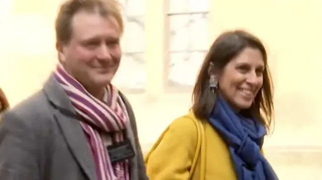 Nazanin Zaghari-Ratcliffe and husband Richard arrive for the press conference