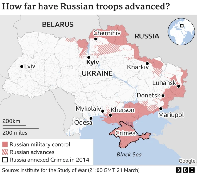 Ukraine control map  Latest control area is 21:00, 21 March