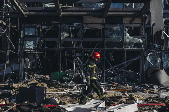 Ukrainian firefighter in Kyiv