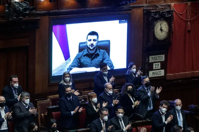 Volodymyr Zelensky spoke to Italy's Parliament