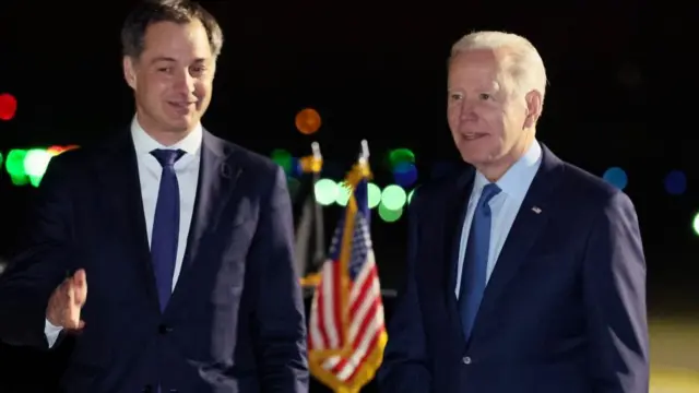 Biden was greeted at the Brussels airport by Belgium's prime minister