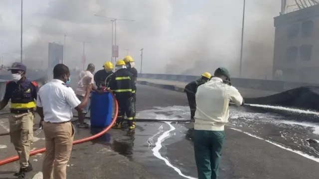 Firefighters at Eko Bridge in Lagos, Nigeria - 23 March 2022