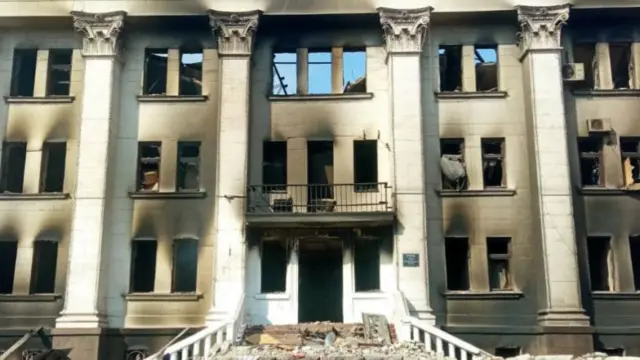 A view of destroyed theatre hall, which was used as a shelter by civilians, after Russian bombardment in Mariupol, Ukraine, 18 March 2022