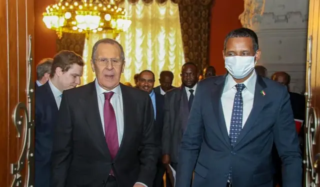 Russian Foreign Minister Sergey Lavrov and Mohamed Hamdan Dagalo, deputy chairman of Sovereign Council of Sudan meet in Moscow, Russia on 24 February 2022