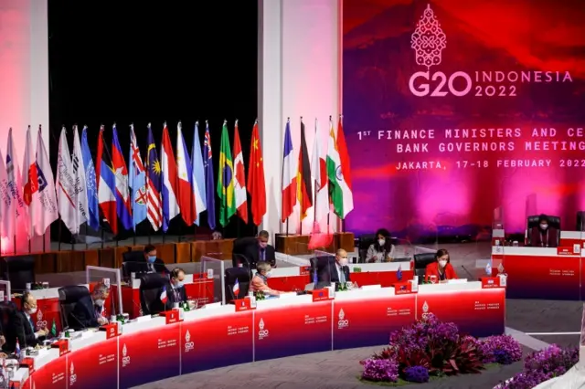 A general view of the opening ceremony of the G20 finance ministers and central bank governors meeting in Jakarta, Indonesia, February 17, 2022