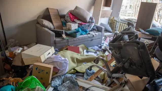 A destroyed apartment in Kharkiv