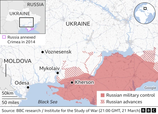 Map of Russian military advances in the south of the country