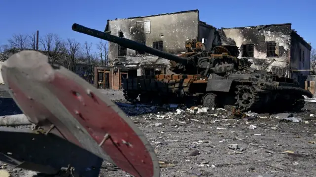 A destroyed tank in Mariupol