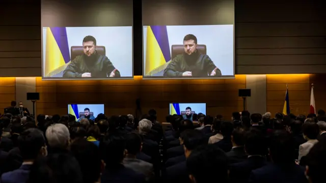 Volodymyr Zelensky addresses the Japanese parliament by video-link