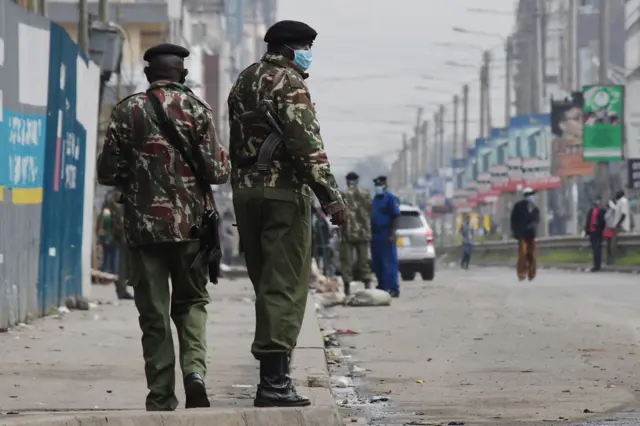 Police officers on patrol in Nairobi